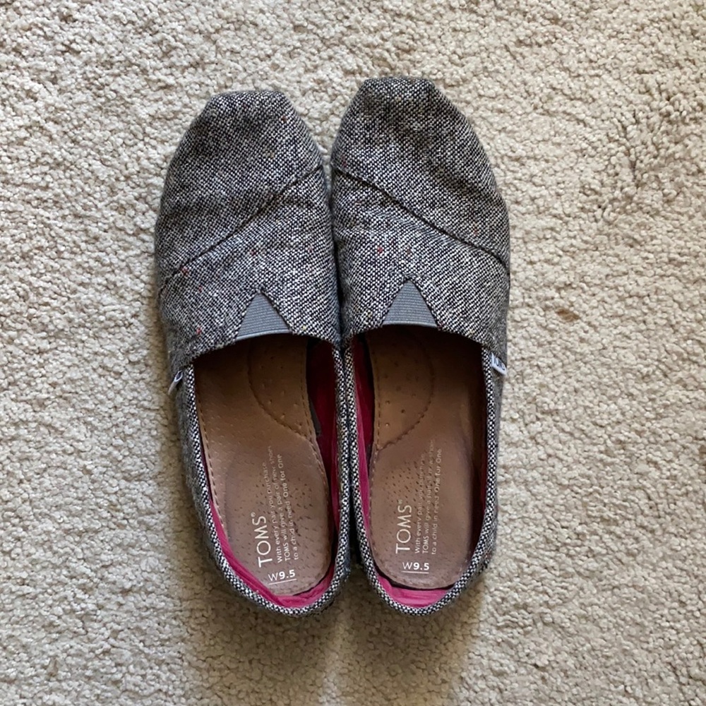 TOMS Grey Tweed slip ons